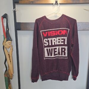 Vision Street Wear Men's Maroon Crewneck Sweater Vintage Y2K Soft Skate